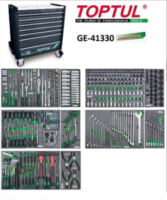 Тележка инструментальная Jumbo 7 ящиков с набором инструментов 413 предметов TOPTUL GE-41330