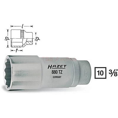 Головка торцевая длинная 12-гранная 3/8" 21 мм HAZET 880TZ-21